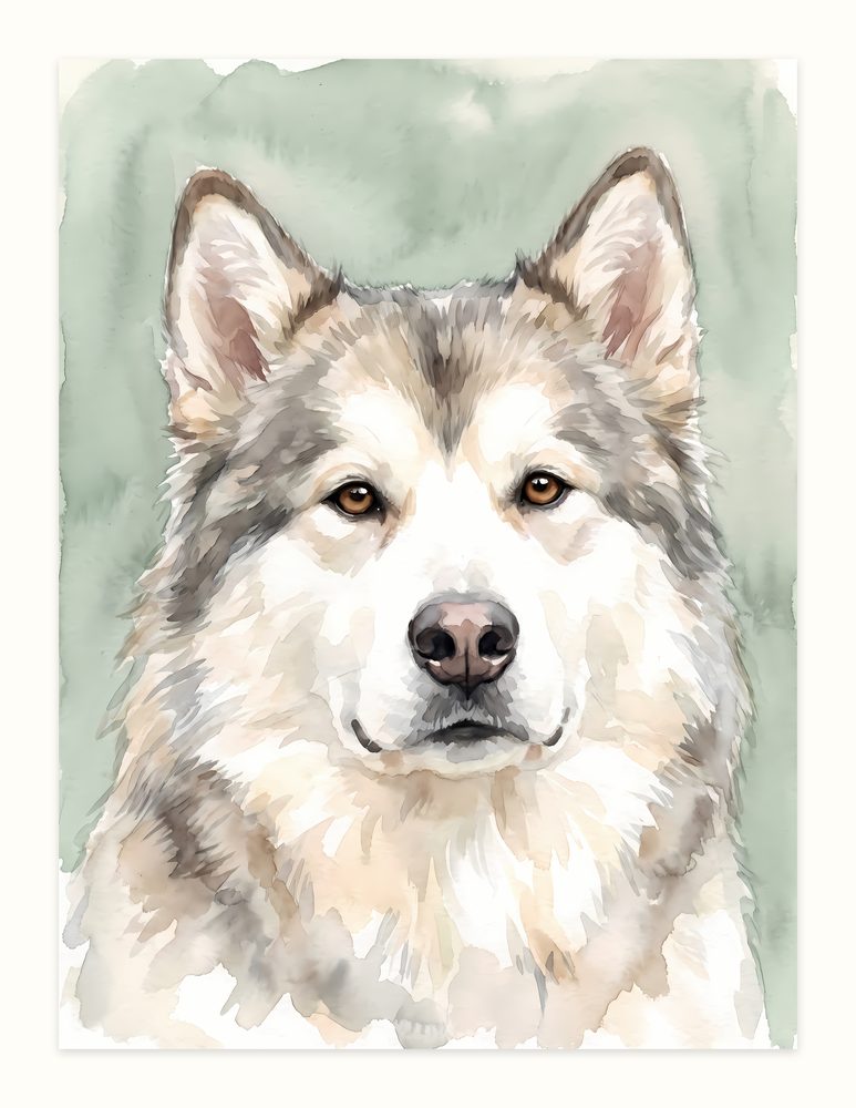 Alaskan Malamute watercolor painting wall art by Brunelvi