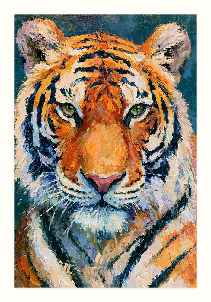 Amber Tiger impasto oil painting wall art by Brunelvi