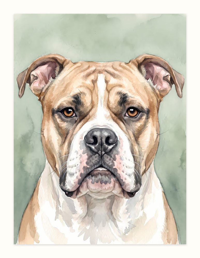 American Bulldog watercolor painting wall art by Brunelvi