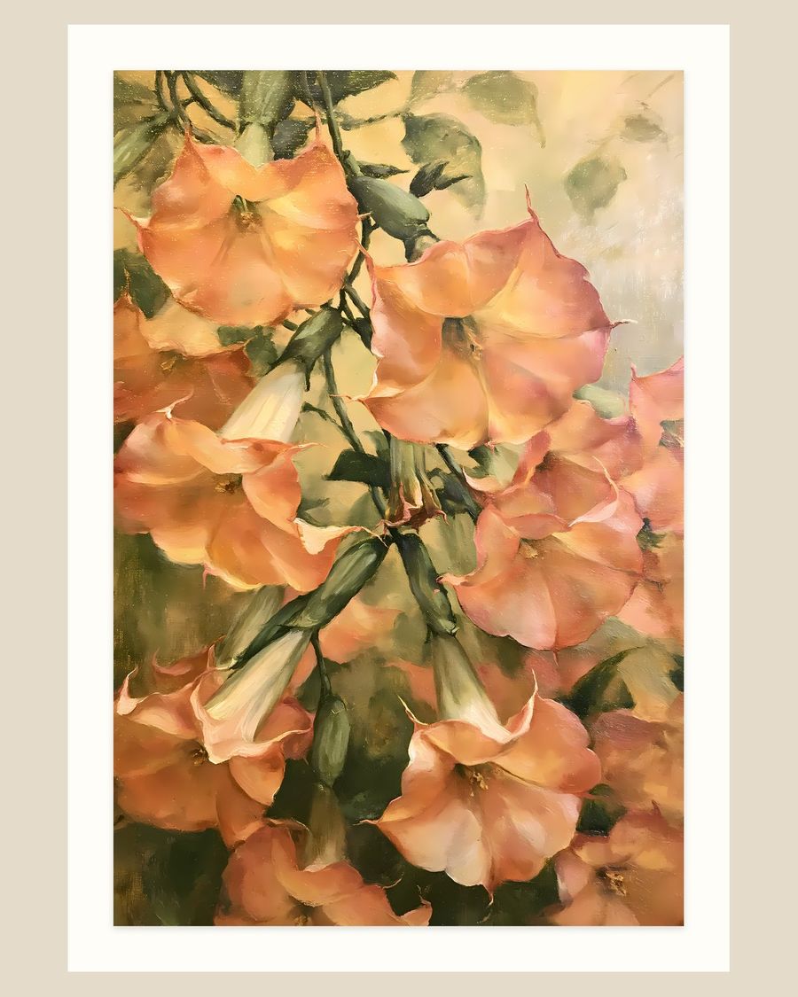 Apricot Angel Trumpet — florals art print by Brunelvi
