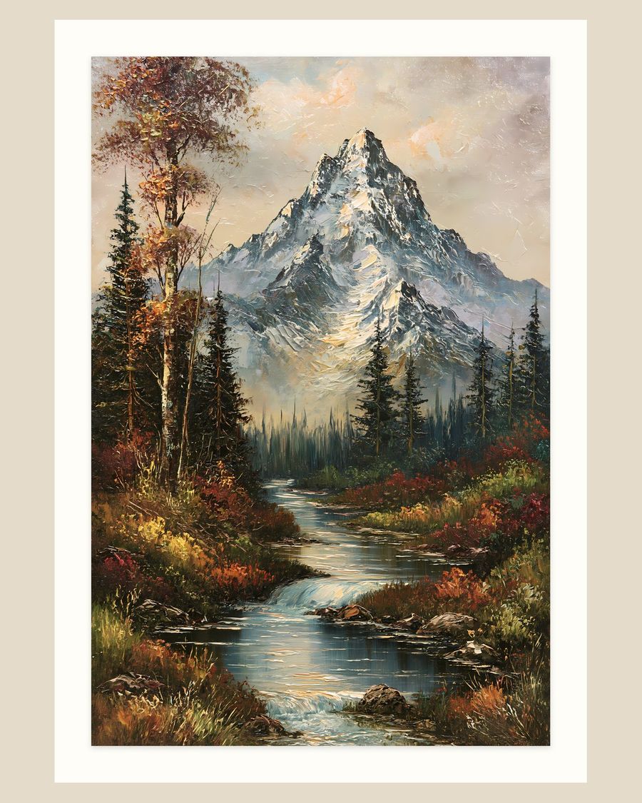 Autumn Snow Peak River — landscapes art print by Brunelvi