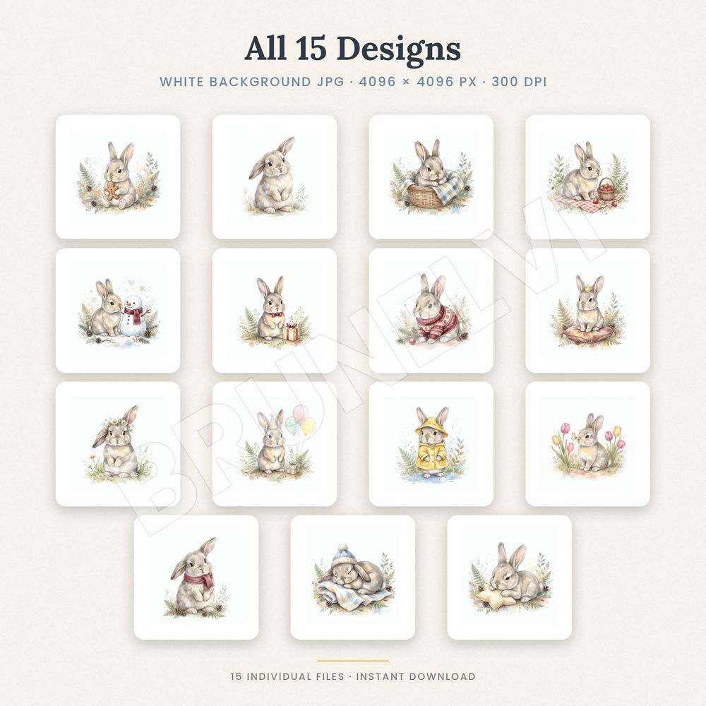 Baby Bunny Clipart Bundle — jpg bundles (white bg) clipart by Brunelvi — view 2