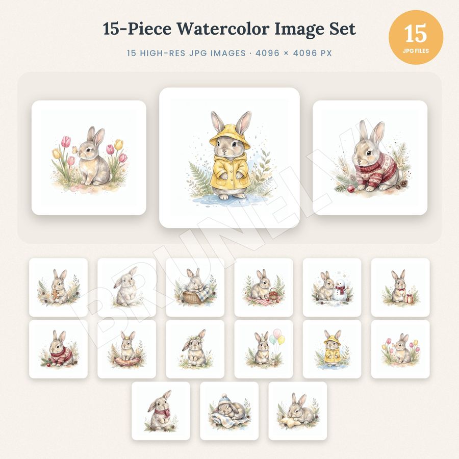 Baby Bunny Clipart Bundle — jpg bundles (white bg) clipart by Brunelvi
