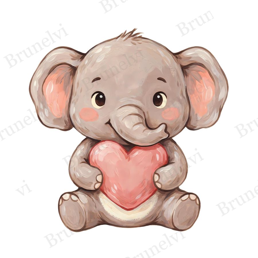 Baby Elephant Heart Clipart — animal clipart clipart by Brunelvi