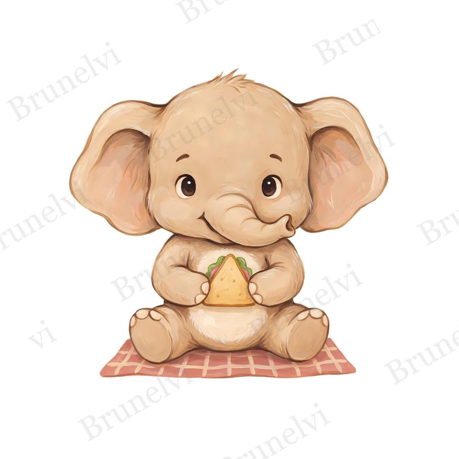 Baby Elephant Picnic Clipart — animal clipart clipart by Brunelvi