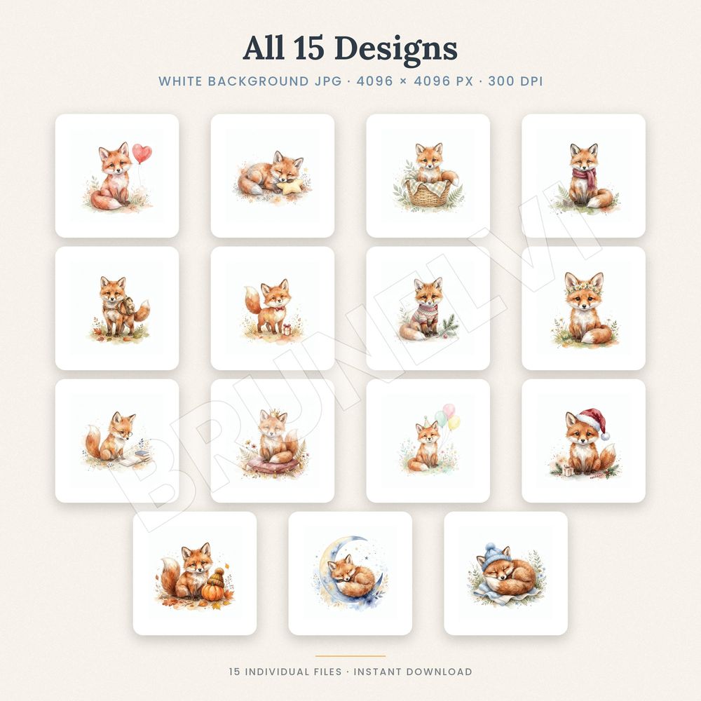 Baby Fox Clipart Bundle — jpg bundles (white bg) clipart by Brunelvi — view 2