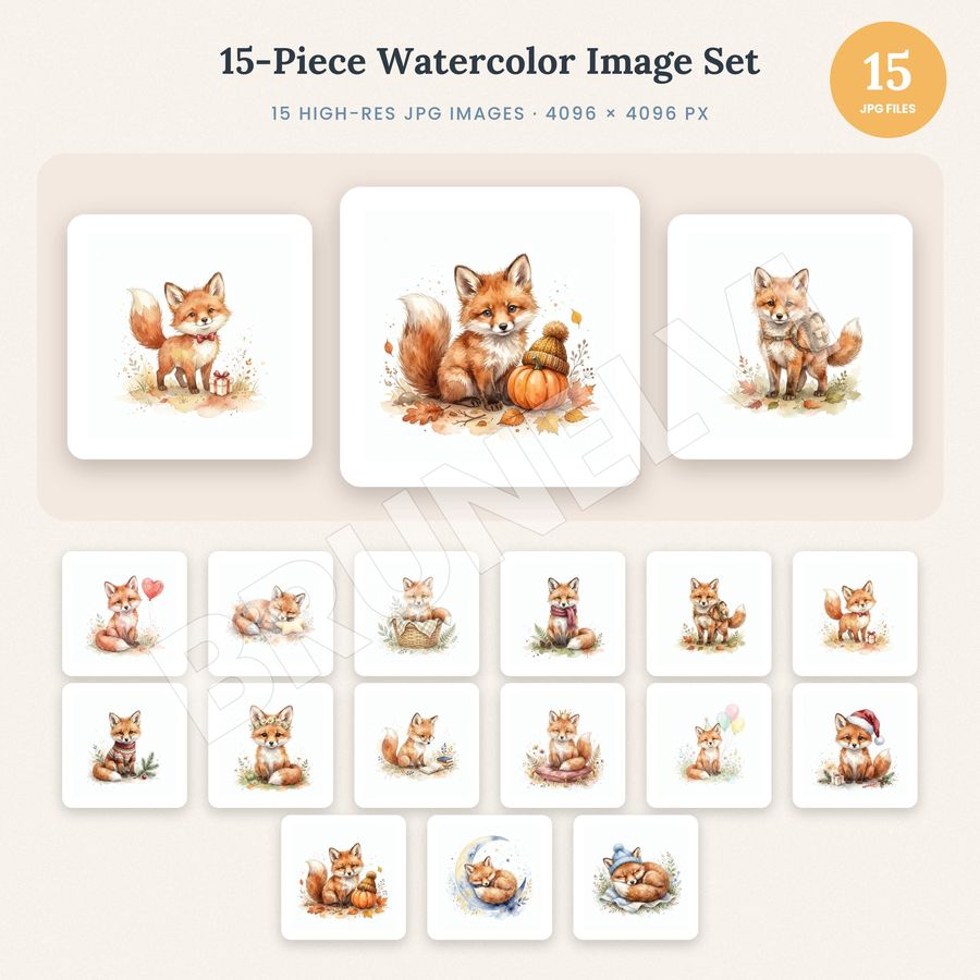 Baby Fox Clipart Bundle — jpg bundles (white bg) clipart by Brunelvi