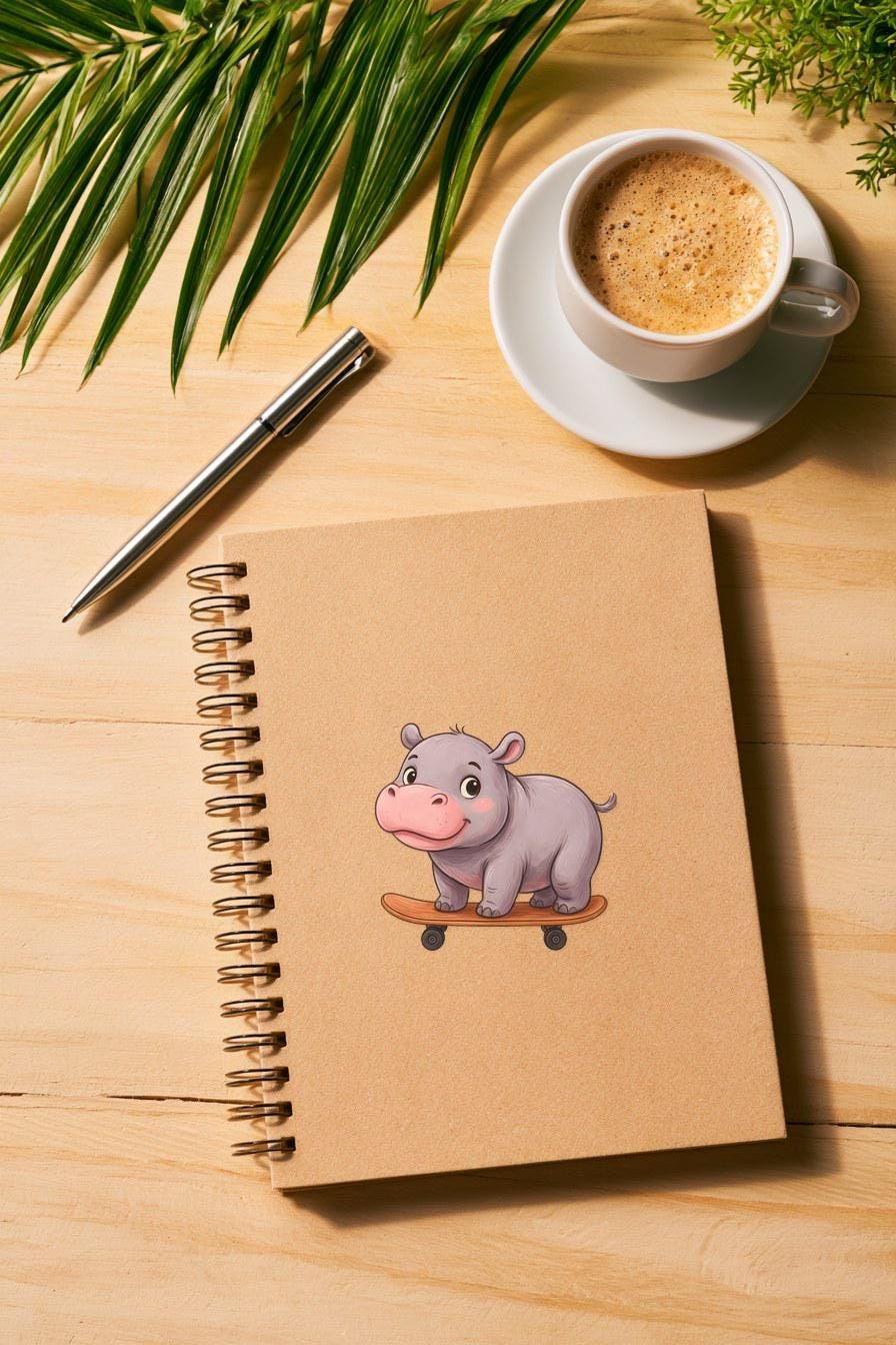 Baby Hippo Skateboard Clipart — animal clipart clipart by Brunelvi — view 4