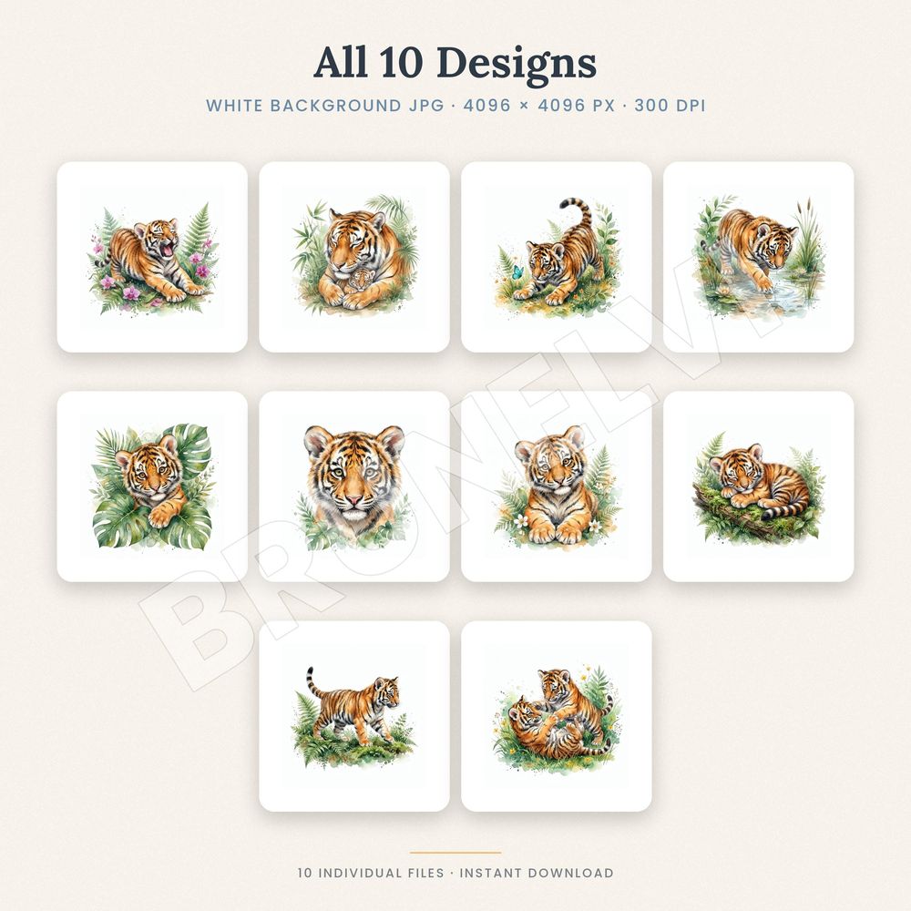 Baby Tiger Clipart Bundle — jpg bundles (white bg) clipart by Brunelvi — view 2