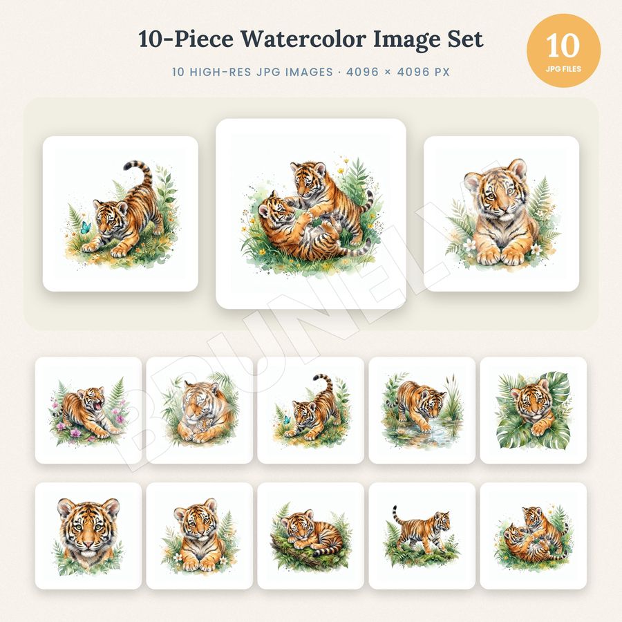 Baby Tiger Clipart Bundle — jpg bundles (white bg) clipart by Brunelvi