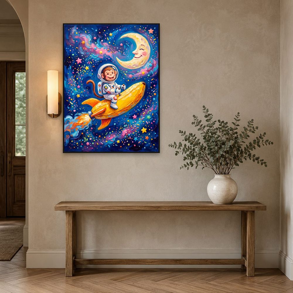 Banana Rocket Monkey — kids & nursery wall art print by Brunelvi — view 3