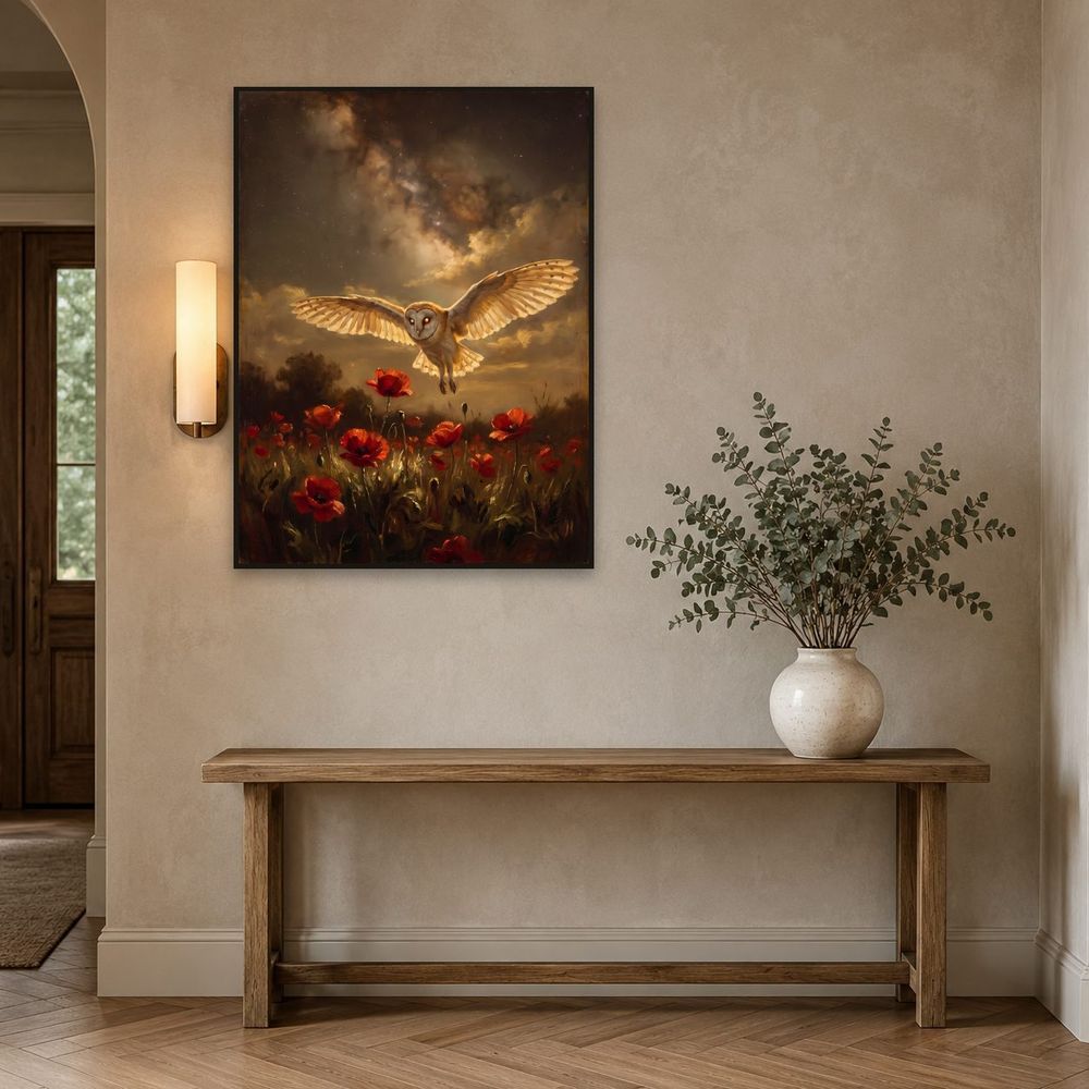 Barn Owl Poppy Night — animals wall art print by Brunelvi — view 3