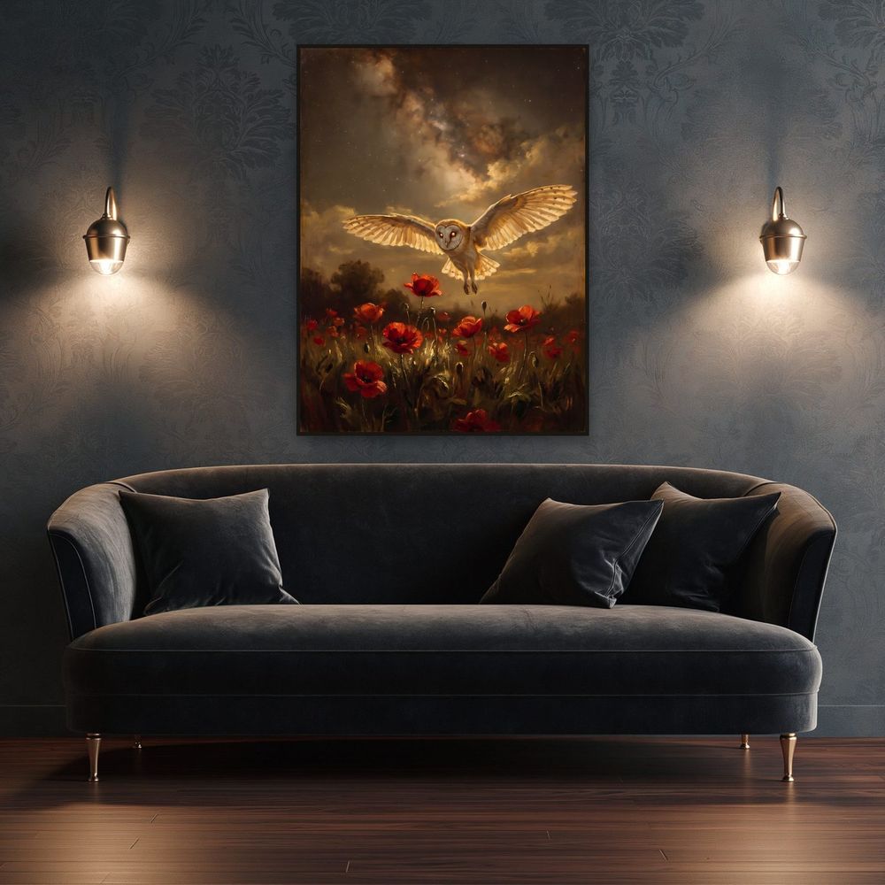Barn Owl Poppy Night — animals wall art print by Brunelvi — view 4