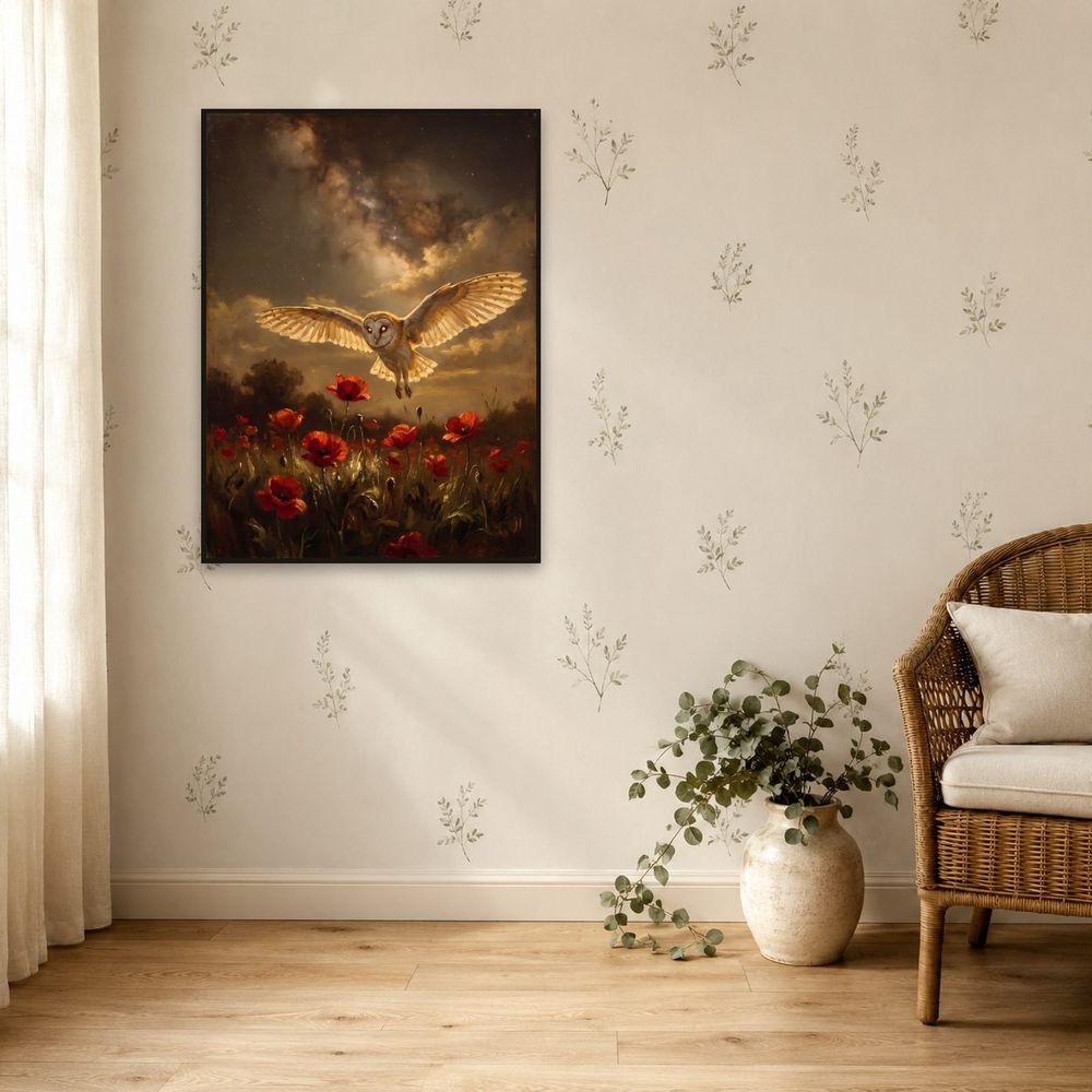 Barn Owl Poppy Night — animals wall art print by Brunelvi — view 5
