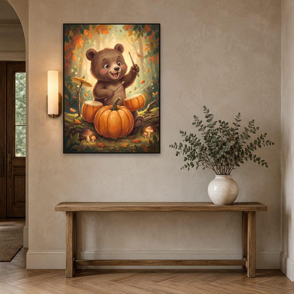 Bear Playing Pumpkin Drums — kids & nursery digital download by Brunelvi — view 2