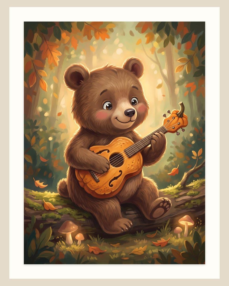 Bear with Pumpkin Guitar — kids & nursery digital download by Brunelvi