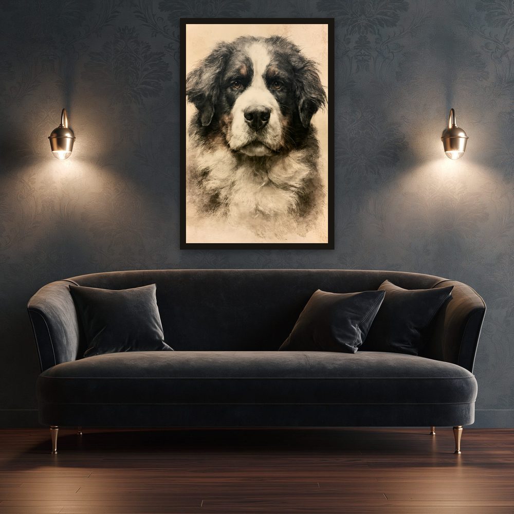 Bernese Mountain Dog vintage illustration wall art by Brunelvi — Ansicht 3