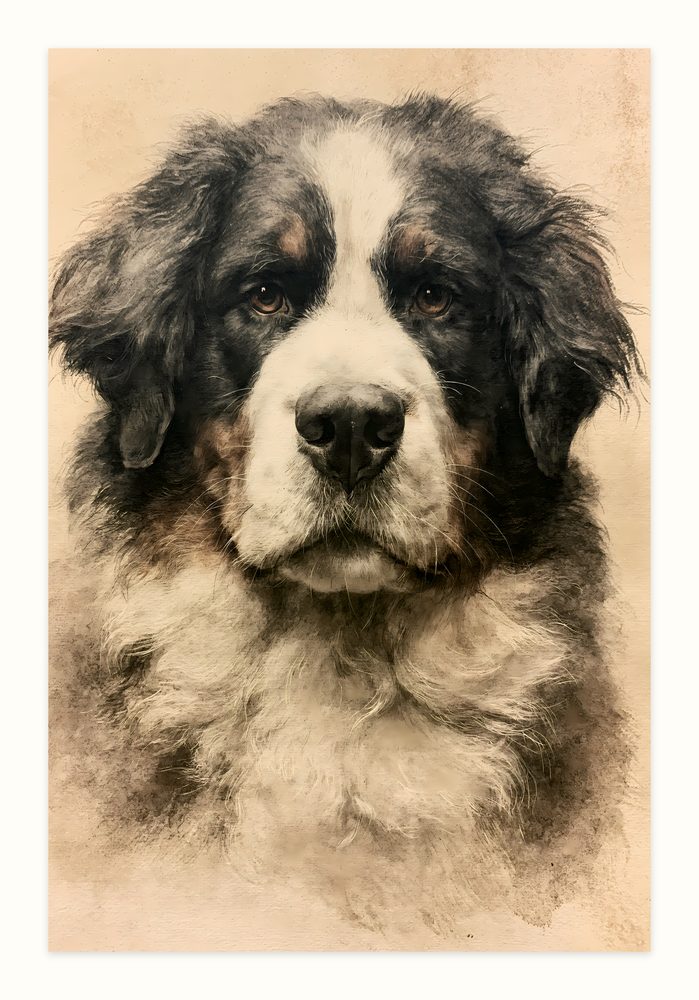 Bernese Mountain Dog vintage illustration wall art by Brunelvi