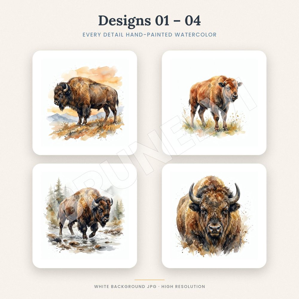 Bison Clipart Bundle — jpg bundles (white bg) clipart by Brunelvi — view 3