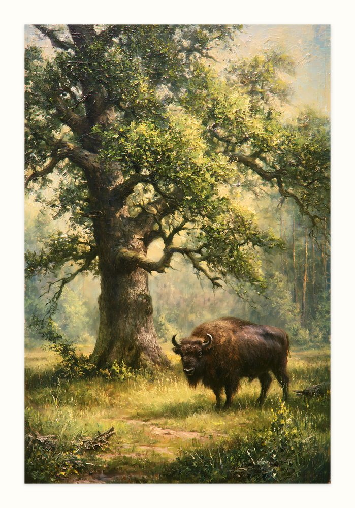 Bison Oak impasto oil painting wall art by Brunelvi