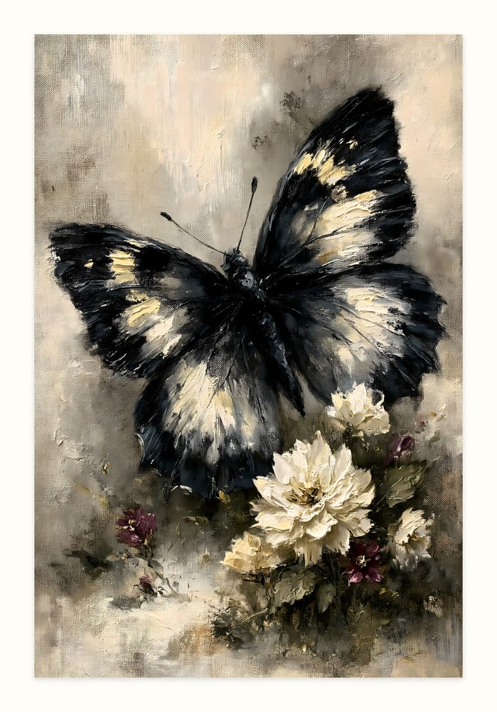Black Butterfly impasto oil painting wall art by Brunelvi