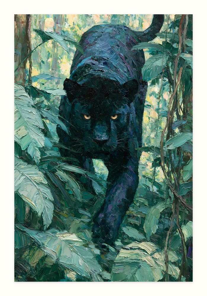 Black Panther impasto oil painting wall art by Brunelvi