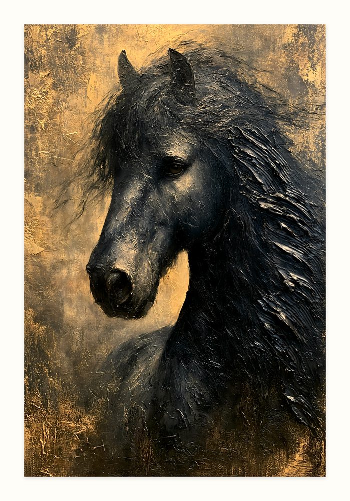 Black Stallion impasto oil painting wall art by Brunelvi