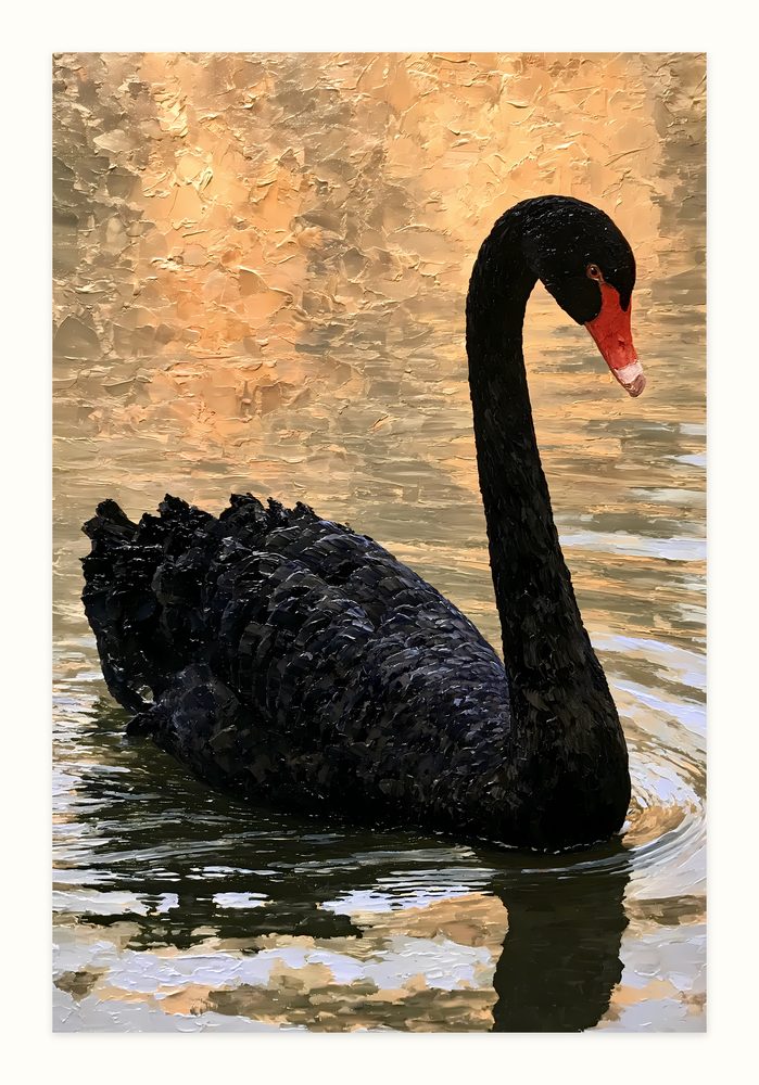Black Swan II impasto oil painting wall art by Brunelvi