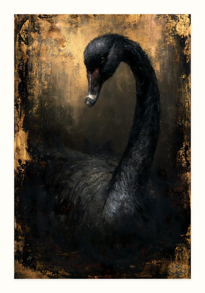 Black Swan impasto oil painting wall art by Brunelvi
