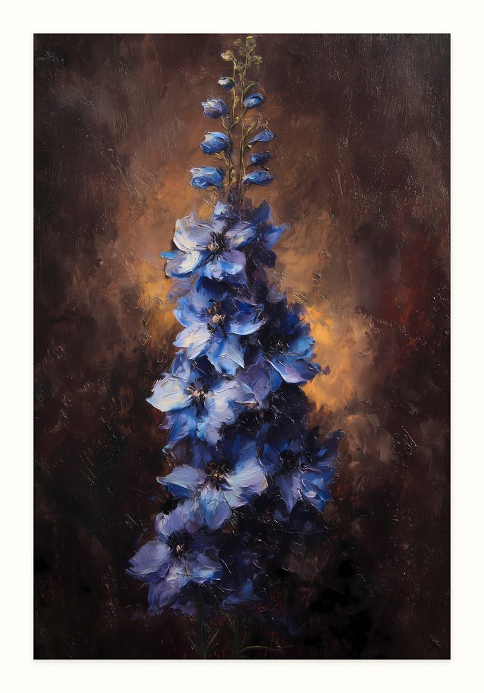 Blue Delphinium impasto oil painting wall art by Brunelvi