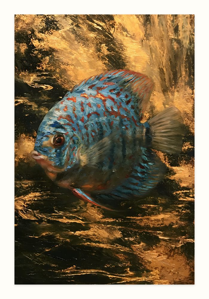 Blue Discus impasto oil painting wall art by Brunelvi