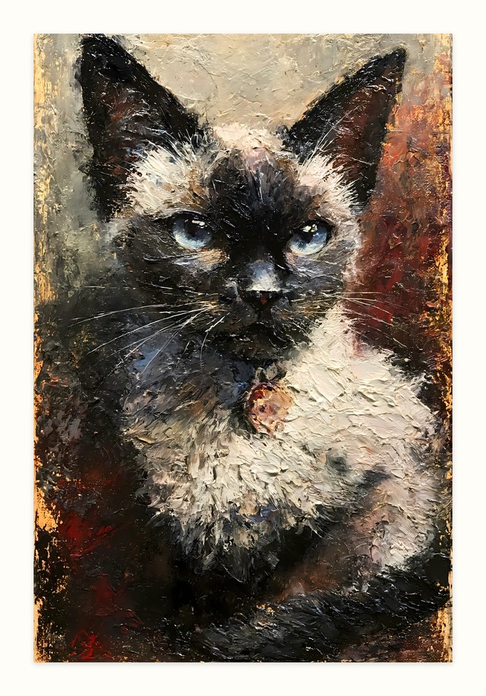 Blue-Eyed Cat impasto oil painting wall art by Brunelvi