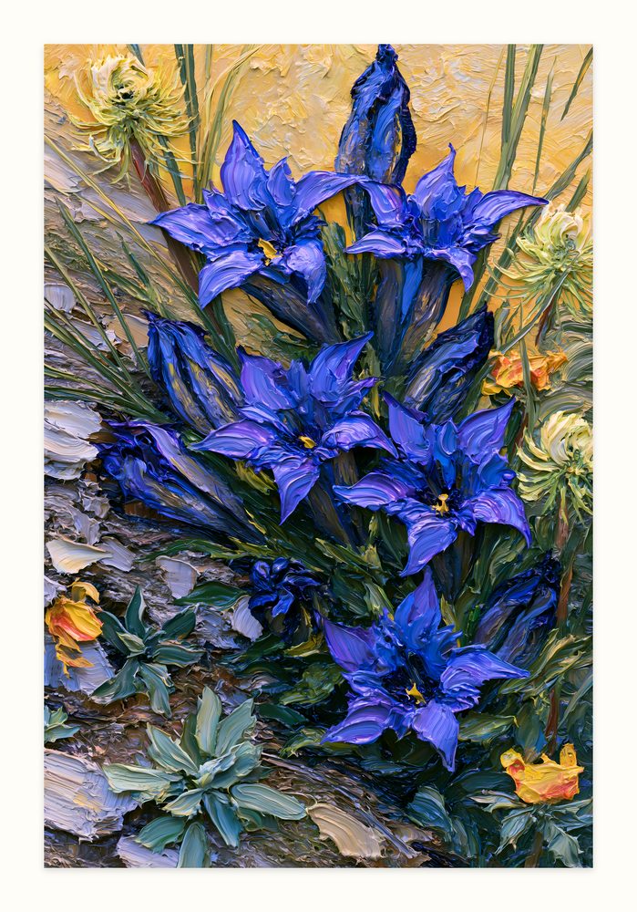 Blue Gentian impasto oil painting wall art by Brunelvi