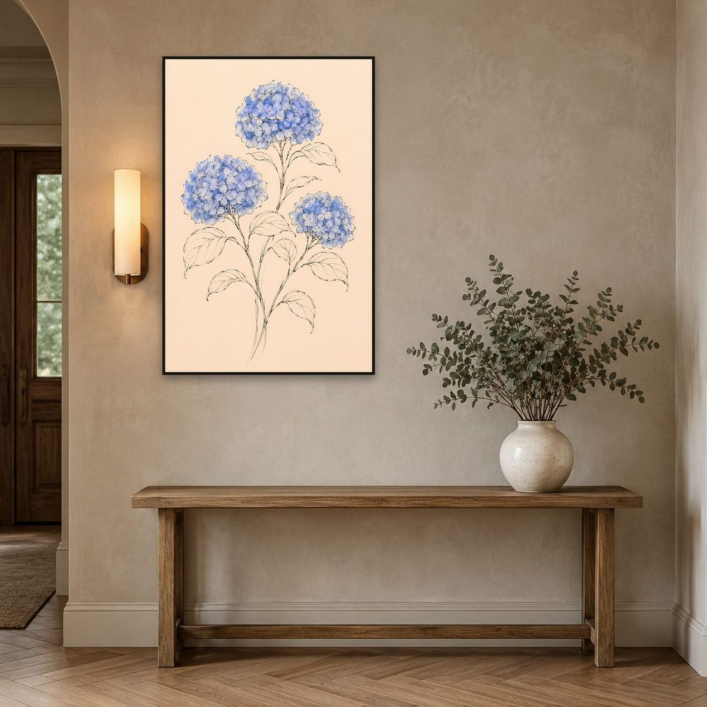 Blue Ink Hydrangeas — florals wall art print by Brunelvi — view 3
