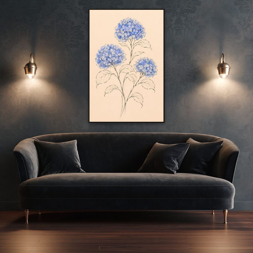 Blue Ink Hydrangeas — florals wall art print by Brunelvi — view 4