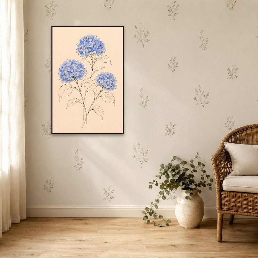Blue Ink Hydrangeas — florals wall art print by Brunelvi — view 5