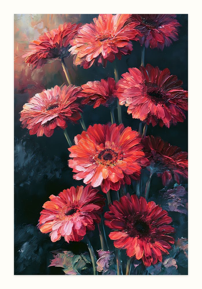 Bold Gerbera Daisies impasto oil painting wall art by Brunelvi