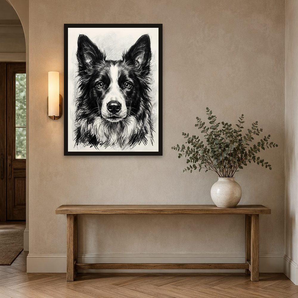Border Collie Charcoal charcoal drawing wall art by Brunelvi — Ansicht 2