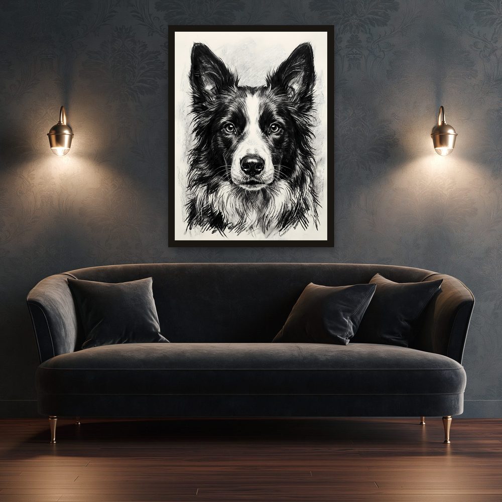 Border Collie Charcoal charcoal drawing wall art by Brunelvi — Ansicht 3