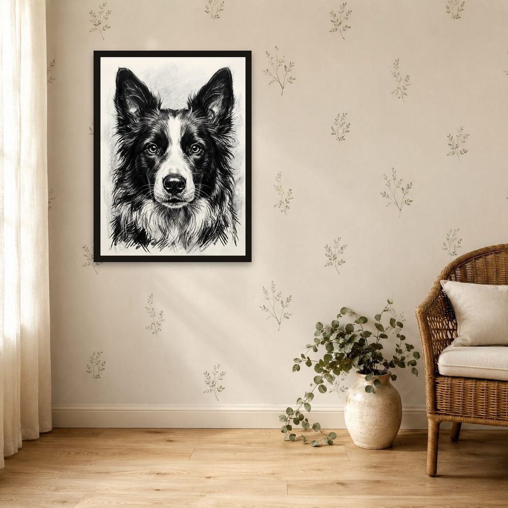 Border Collie Charcoal charcoal drawing wall art by Brunelvi — Ansicht 4