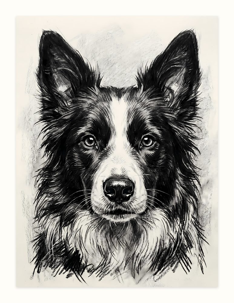 Border Collie Charcoal charcoal drawing wall art by Brunelvi