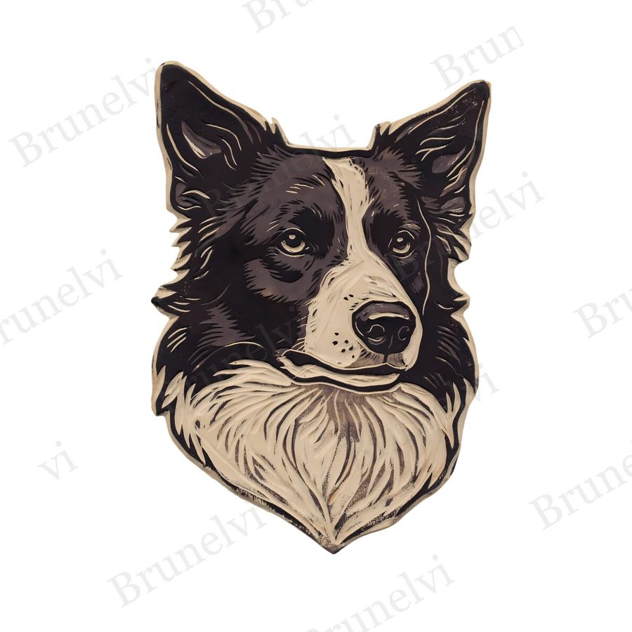 Border Collie Linocut Clipart — animal clipart clipart by Brunelvi