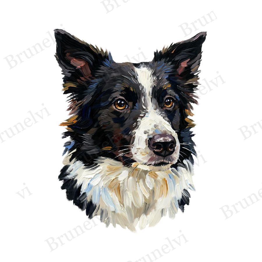 Border Collie Oil Painting Clipart — animal clipart clipart by Brunelvi