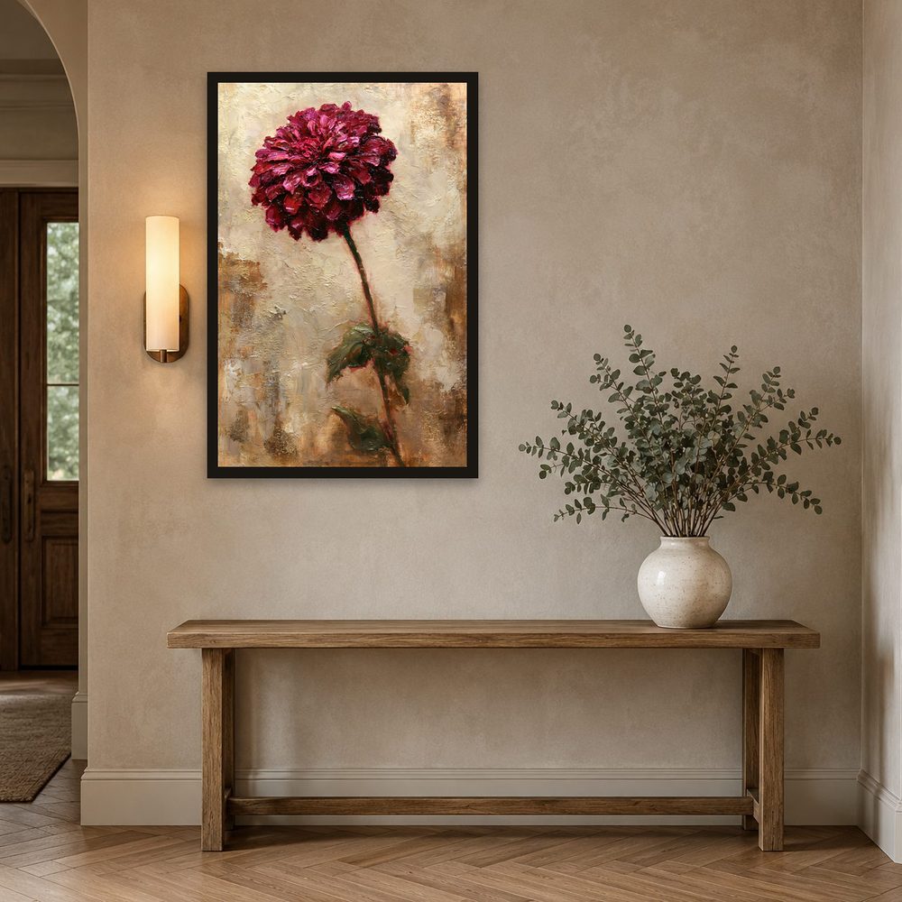 Burgundy Zinnia impasto oil painting wall art by Brunelvi — Ansicht 2