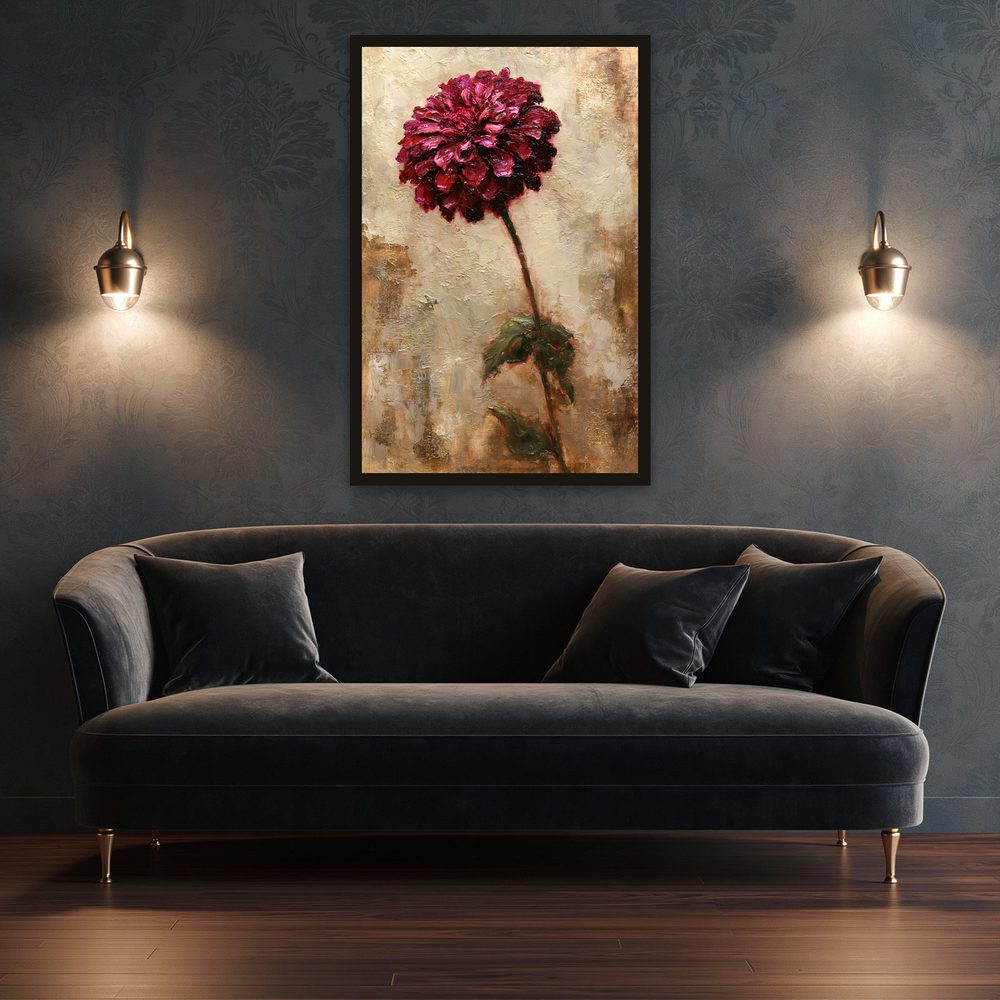 Burgundy Zinnia impasto oil painting wall art by Brunelvi — Ansicht 3