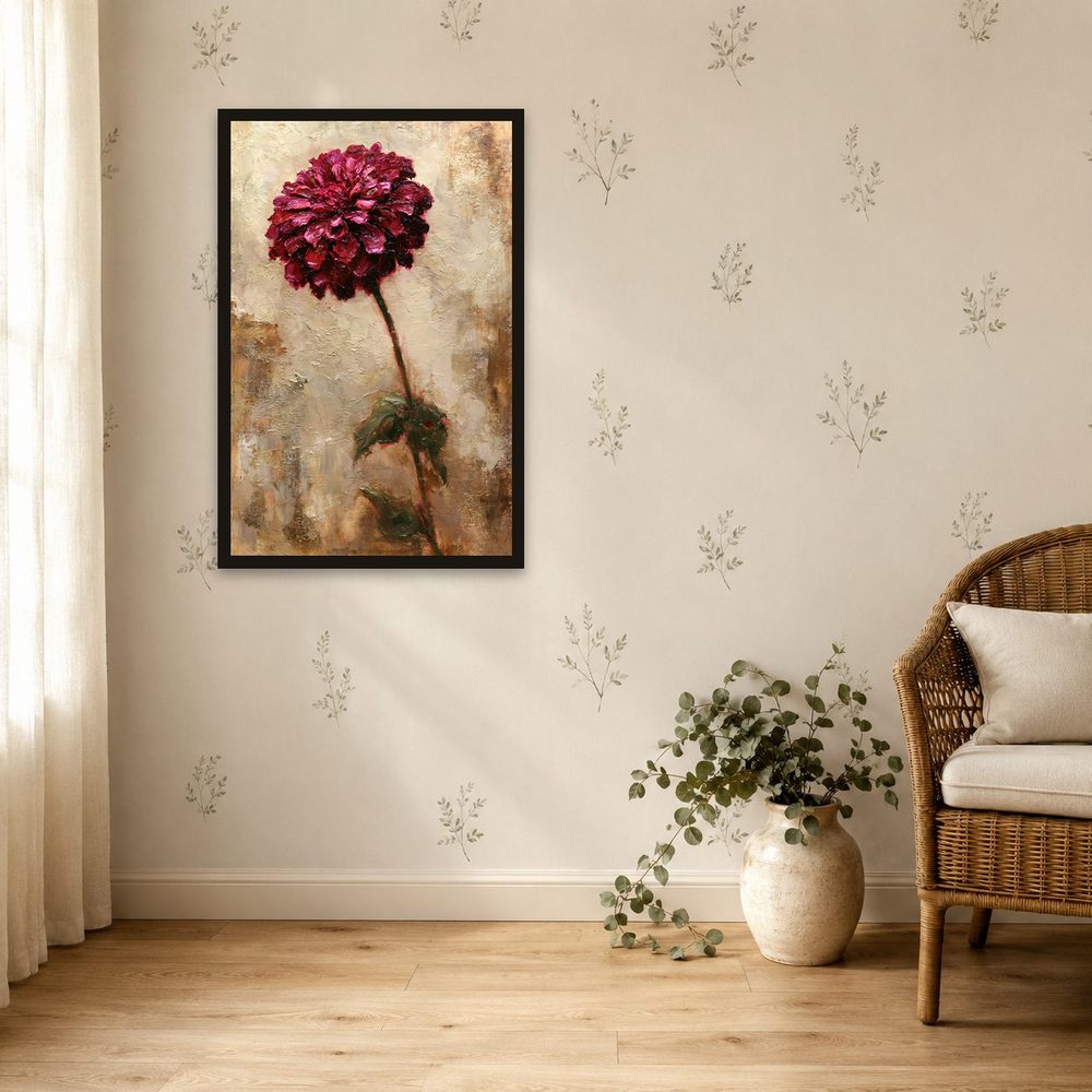 Burgundy Zinnia impasto oil painting wall art by Brunelvi — Ansicht 4