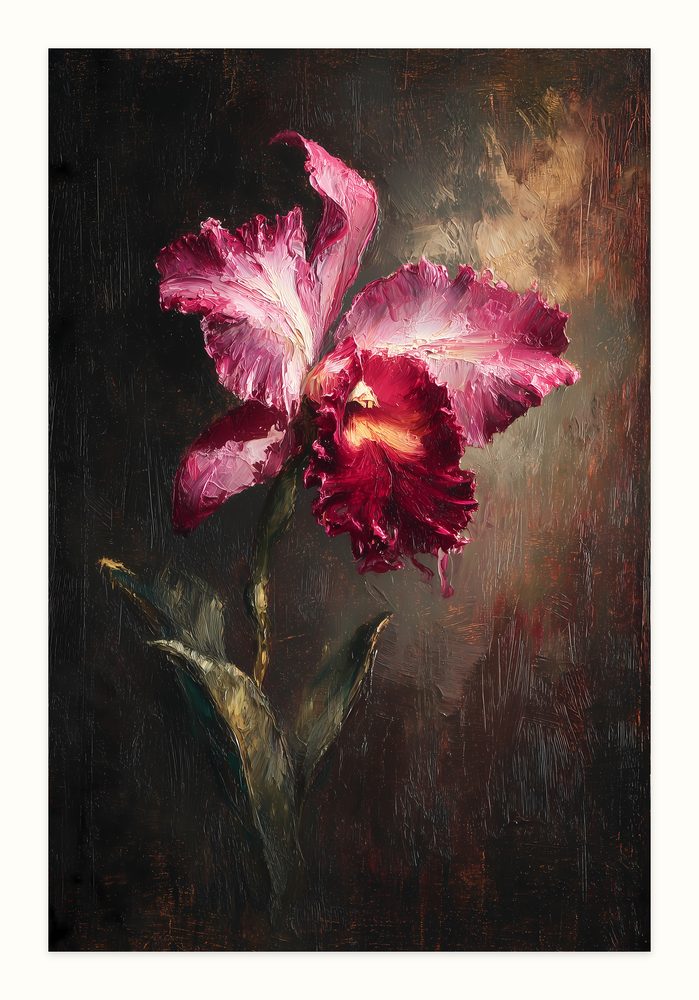 Cattleya Orchid impasto oil painting wall art by Brunelvi