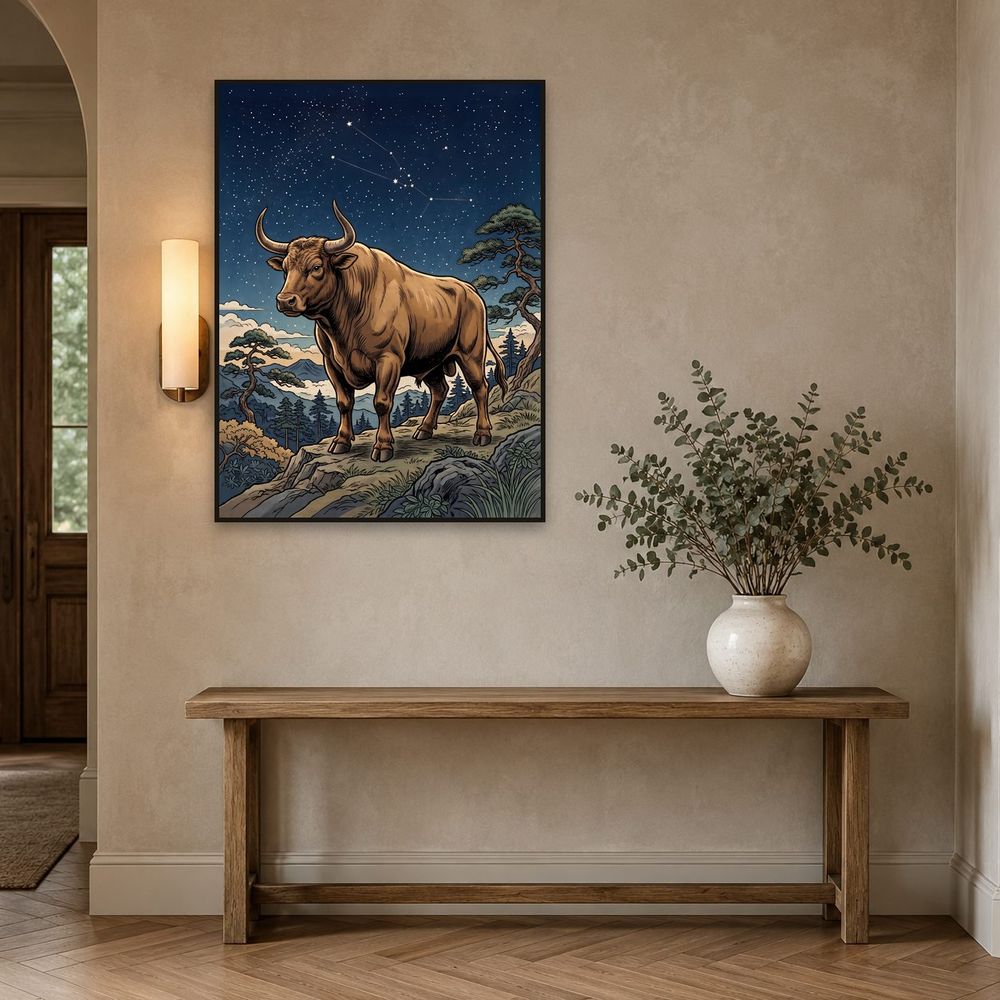 Celestial Taurus Bull — zodiac wall art print by Brunelvi — view 3