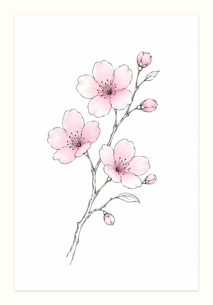 Cherry Blossom line art wall art by Brunelvi