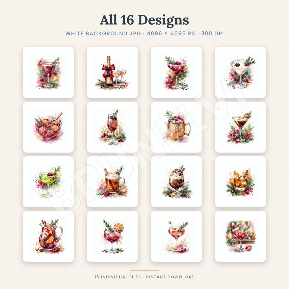 Christmas Cocktails Clipart Bundle — jpg bundles (white bg) clipart by Brunelvi — view 2
